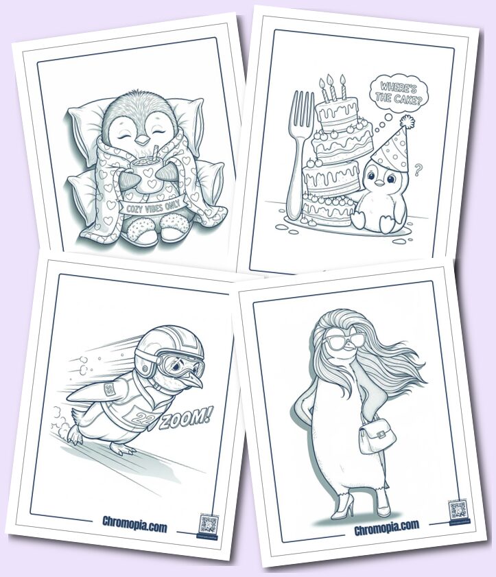 Cute, Funny and Cartoon Penguin Coloring Pages