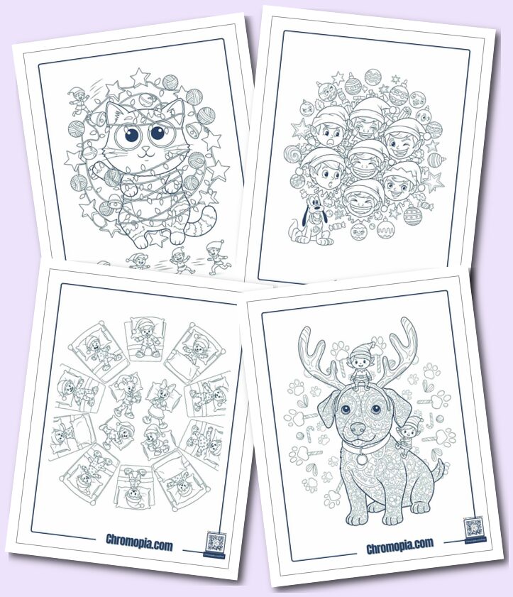 Cute, funny, and cartoon-style Christmas mandala coloring pages