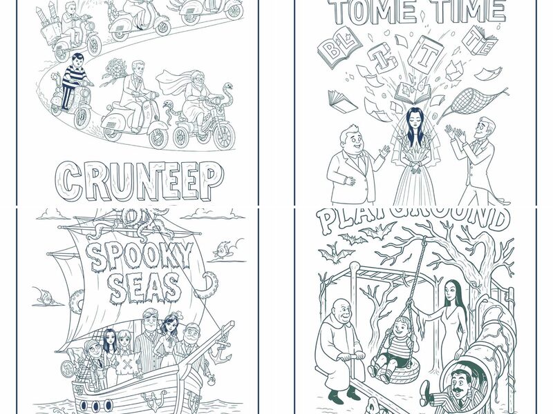 Cute, Funny Cartoon Addams Family Coloring Pages for kids, teens and adults