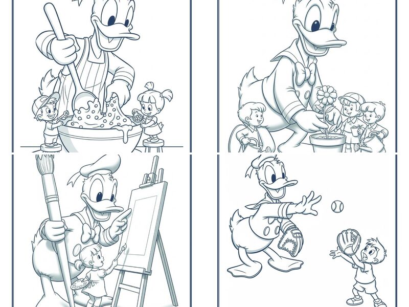 Cute & Funny Cartoon Donald Duck and Kids Coloring Pages