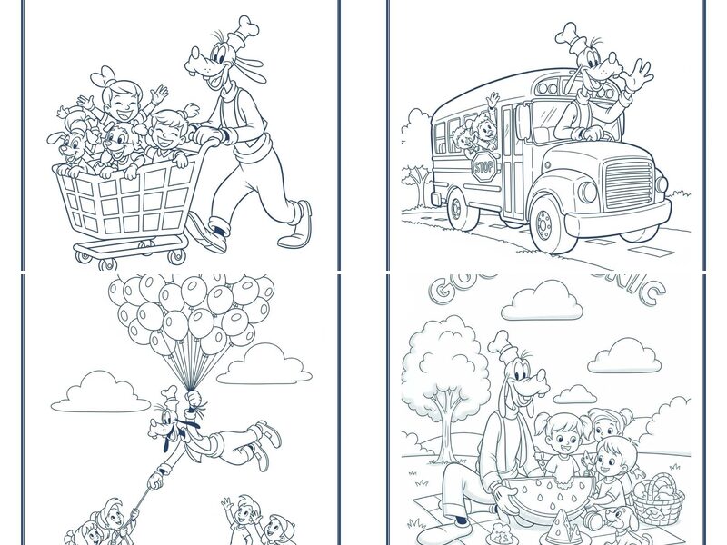 Cute & Funny Cartoon Goofy and Kids Activities Coloring Pages