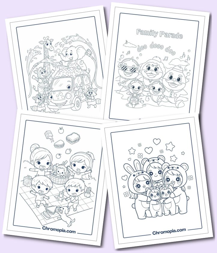 Cute, Funny & Cartoon-Style Family Coloring Pages