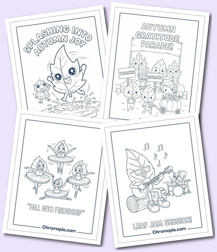 Cute, Funny & Cartoon-Style Leaves Coloring Pages for kids and teens