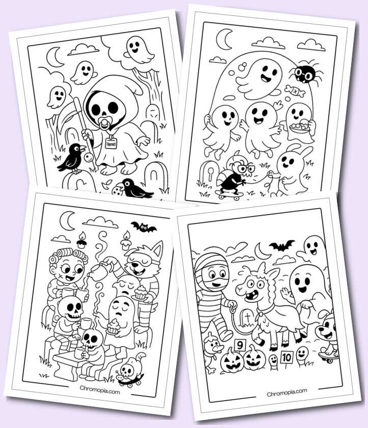 Cute Funny Cartoon-Styled Graveyard Coloring Pages