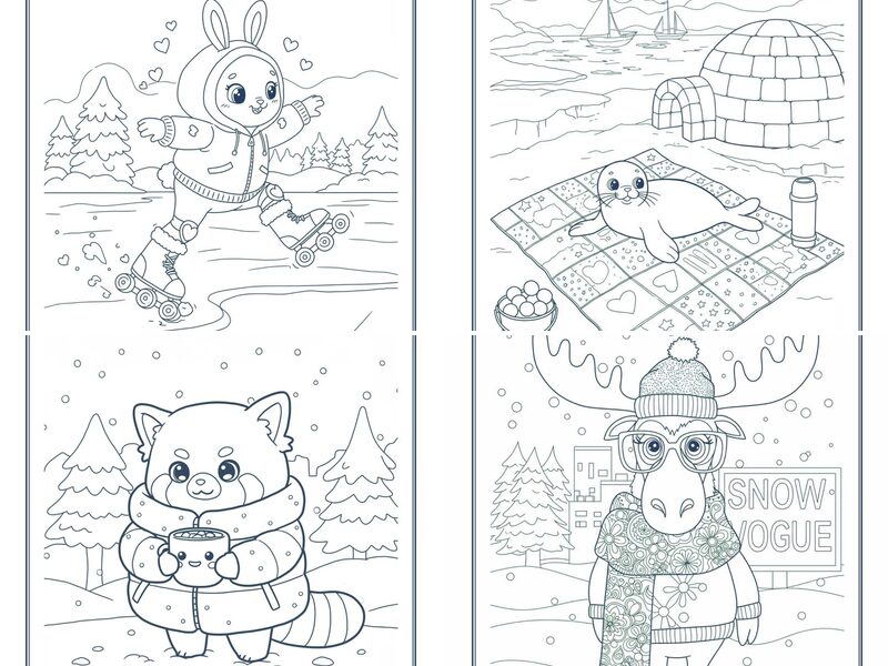 Cute Winter Animal Coloring Pages
