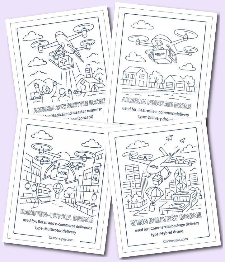 Delivery & Cargo Drones Coloring Pages