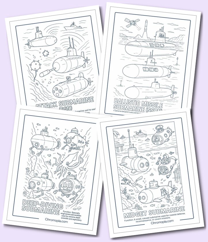 Different functional Submarine Coloring Pages – Crewed