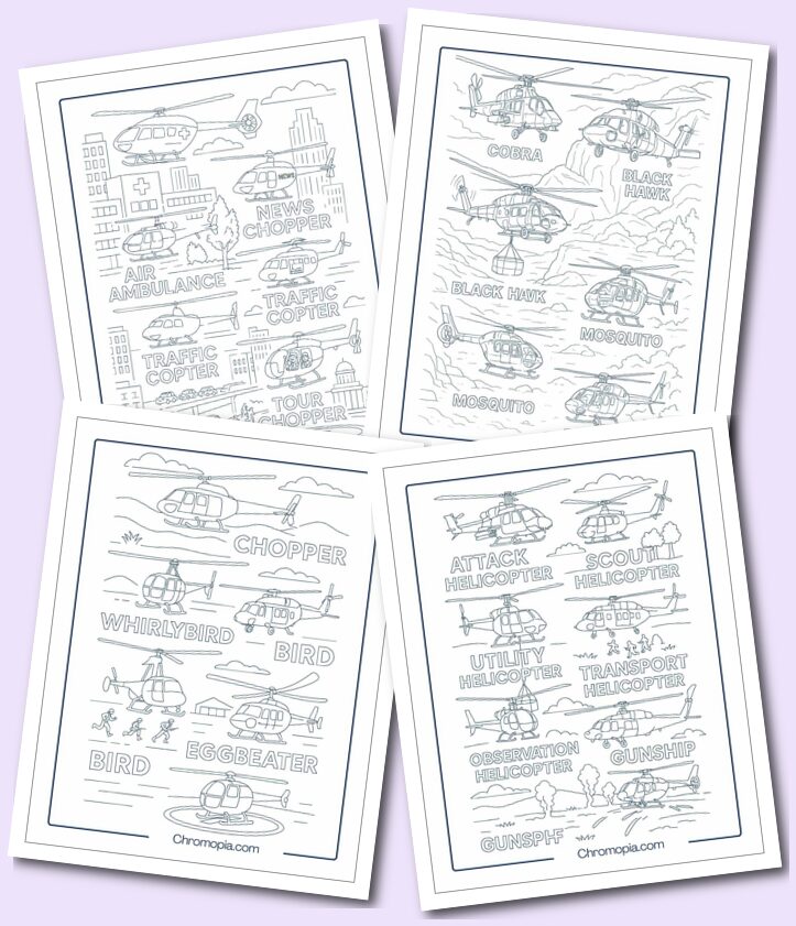 Different Usage and Functional Helicopter coloring pages