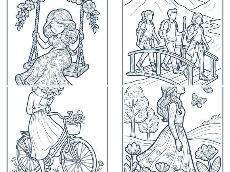 Dreamy Spring Women Coloring Pages