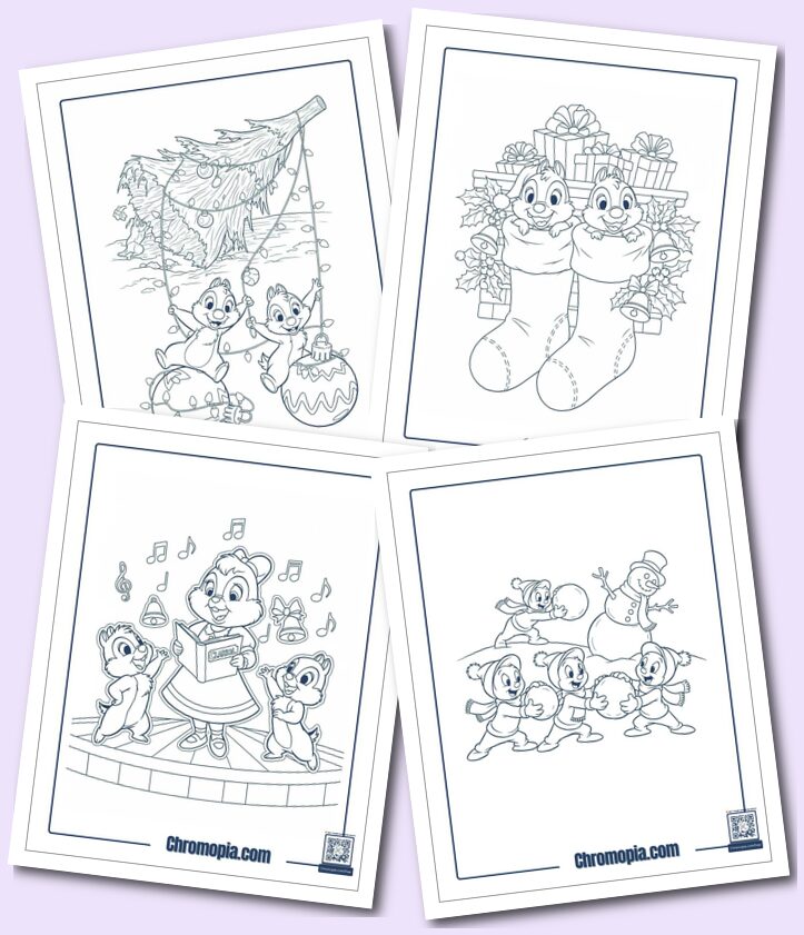 Duck Family and Chipmunks Disney Christmas Coloring Pages