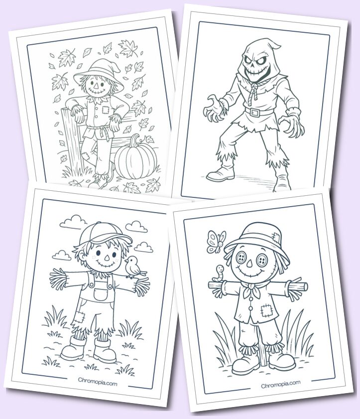 Easy Scarecrow coloring pages for kids