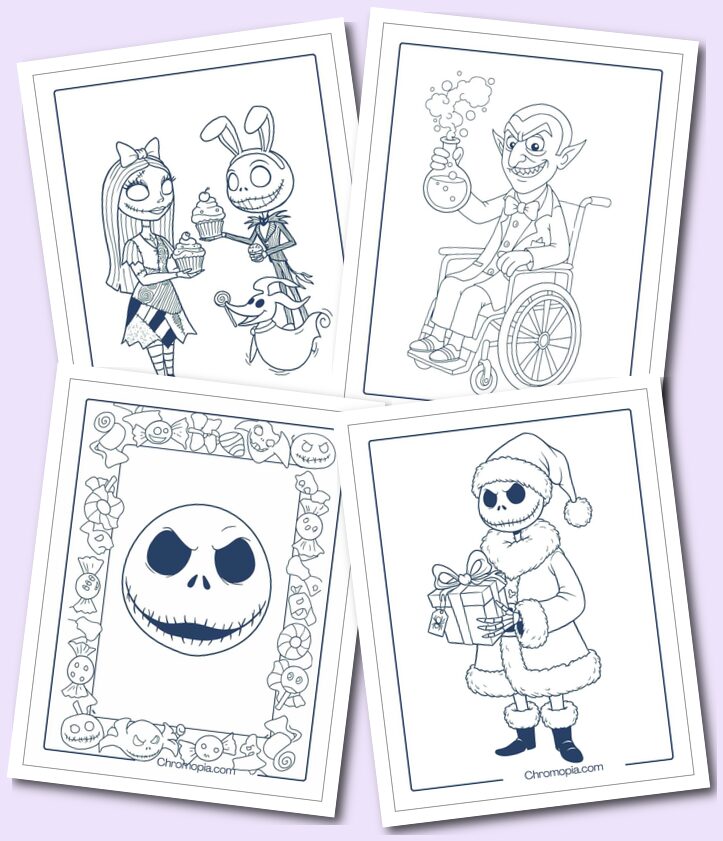 Easy Simple Cartoon Nightmare Before Christmas Coloring Pages for Kids