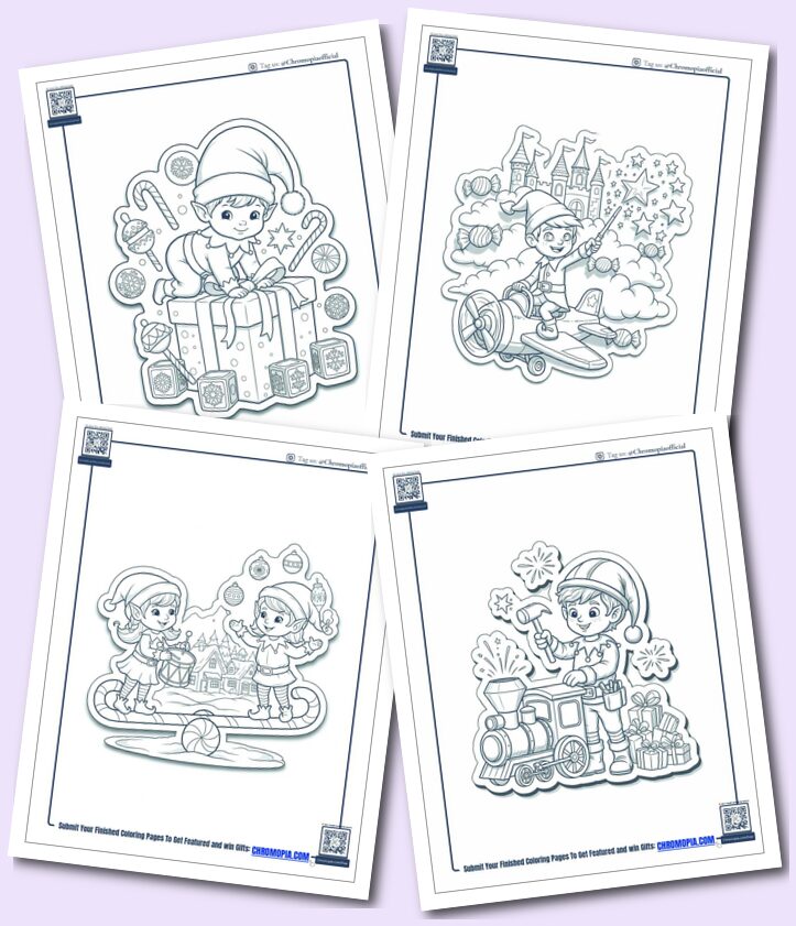 Elf coloring pages for kids, toddlers, preschoolers, kindergarten and students