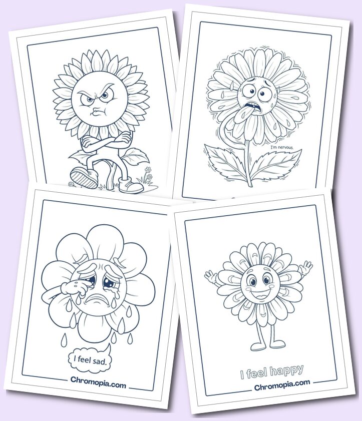 Emotions & Expression through Flowers coloring pages
