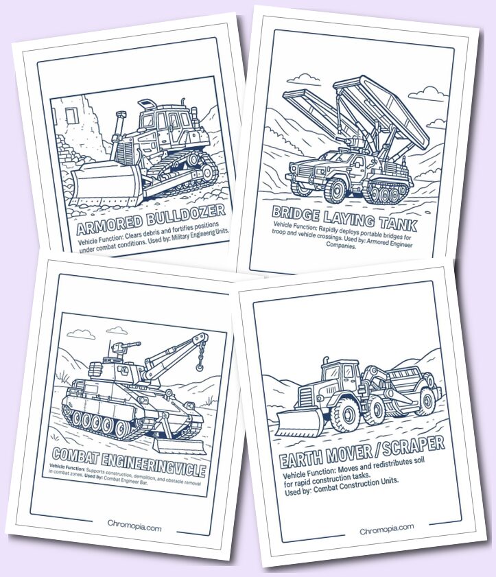 Engineering & Construction Vehicles – Army Vehicles Coloring Pages