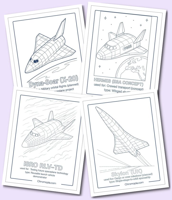 Experimental, Conceptual, and Hypersonic Spaceships coloring pages