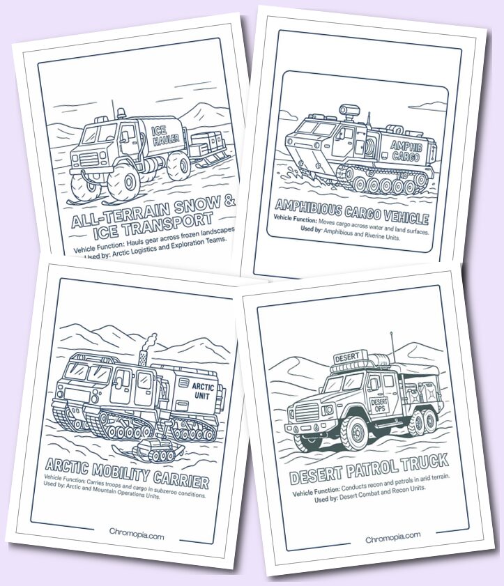 Extreme Weather & Terrain Vehicles – Military vehicles Coloring Pages