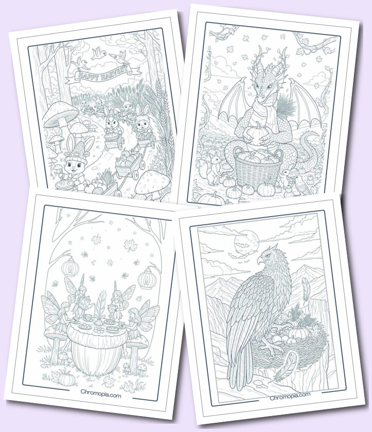Fantasy, Animal, and Whimsical Harvest Coloring Pages