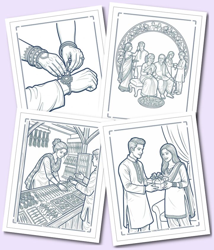 Festive Raksha Bandhan Celebration Scenes Coloring Pages