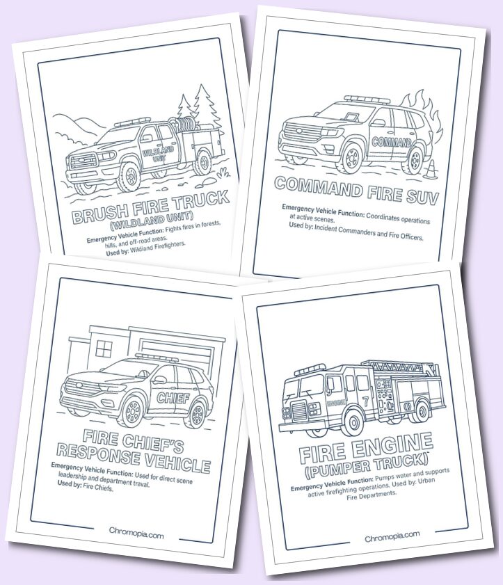 Fire & Rescue Vehicles – Emergency Vehicle Coloring Pages