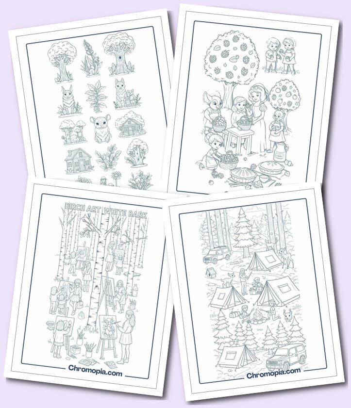 Forest Trees and Plants Coloring Pages
