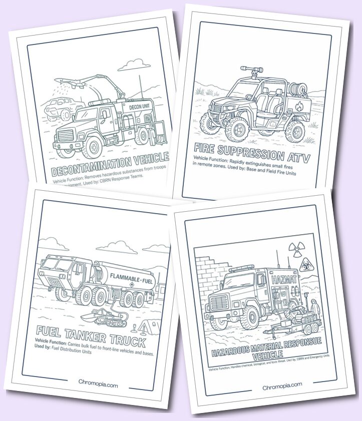 Fuel, Fire & Hazard Response – Army Vehicle Coloring Pages