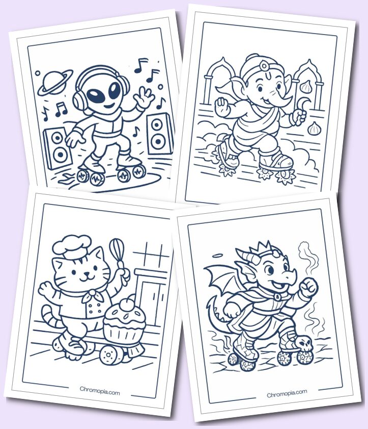 Fun, themed Roller skate coloring pages