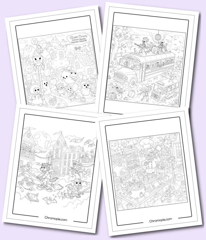 Funny cartoon halloween spooky coloring pages
