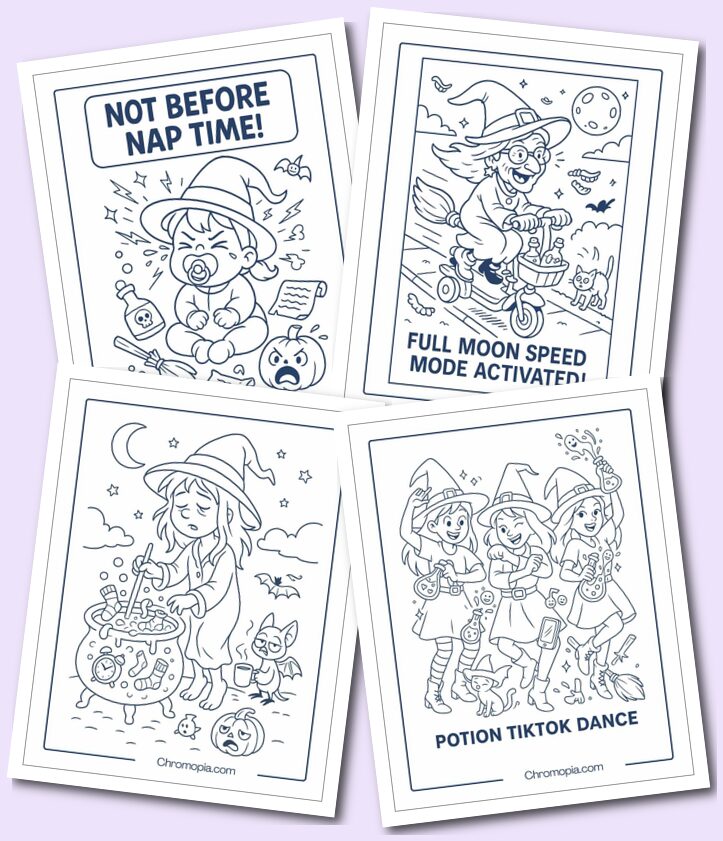 Funny, Cute, Adorable, and Hilarious Witch Coloring Pages.
