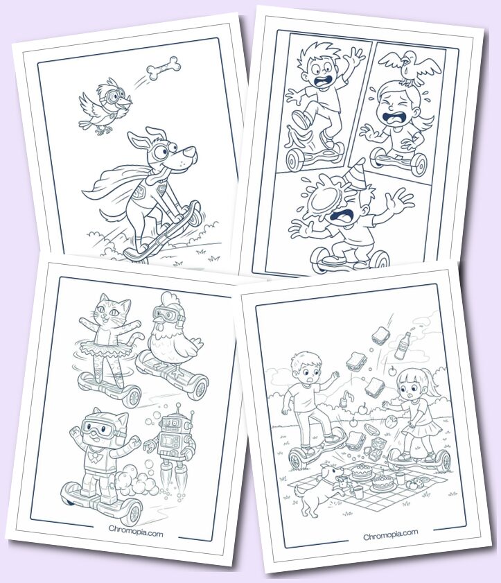 Funny, Cute, Adorable Cartoon Hoverboard Coloring Pages