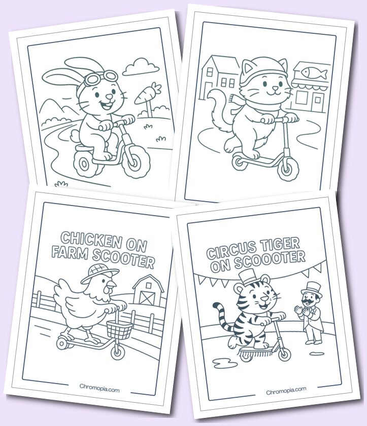 Funny, cute, cartoon, animals, and creative – Scooter Coloring Pages