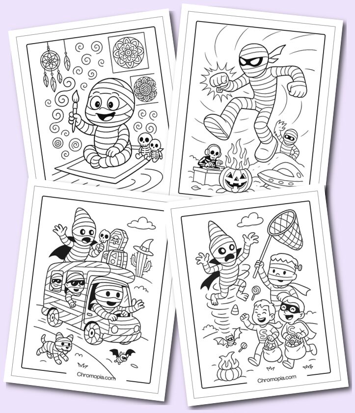 Funny, Cute Cartoon Mummy Coloring Pages