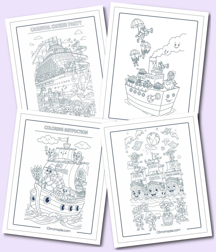 Funny Cute Cartoon Ship Coloring Pages for Kids