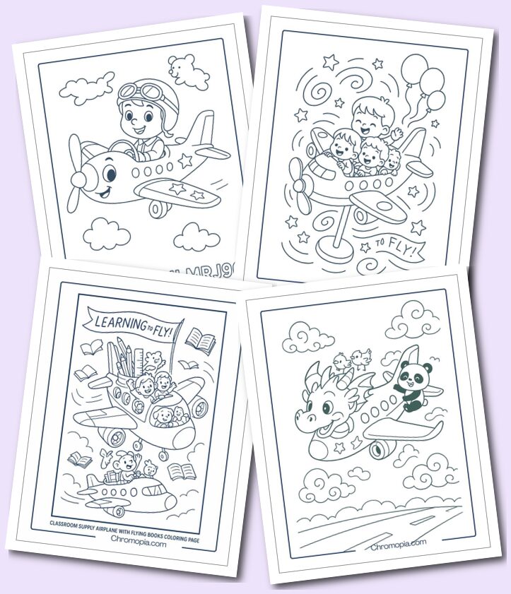 Funny, Cute Cartoon Style Aeroplane Coloring Pages