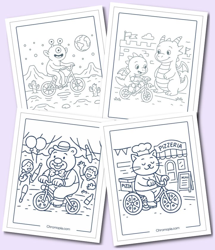 Funny, Cute, Fictional Bicycle Coloring Pages