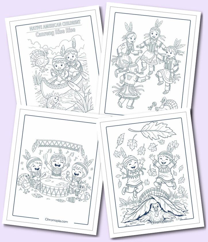 Funny Cute Native American Children Coloring Pages
