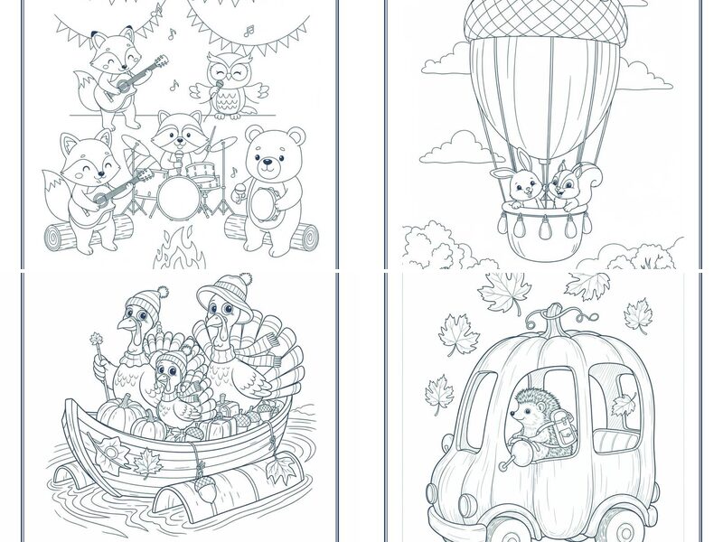 Funny Fall Vacation and Party Coloring Pages