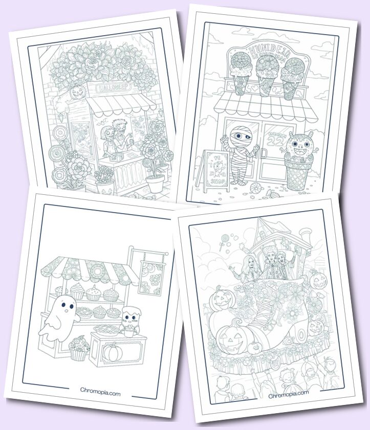 Funny Hocus Pocus Crossovers, Haunted Mandala Towns & Holiday Professions coloring pages for all ages