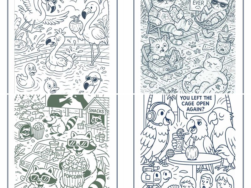 Funny Summer Animal Coloring Pages