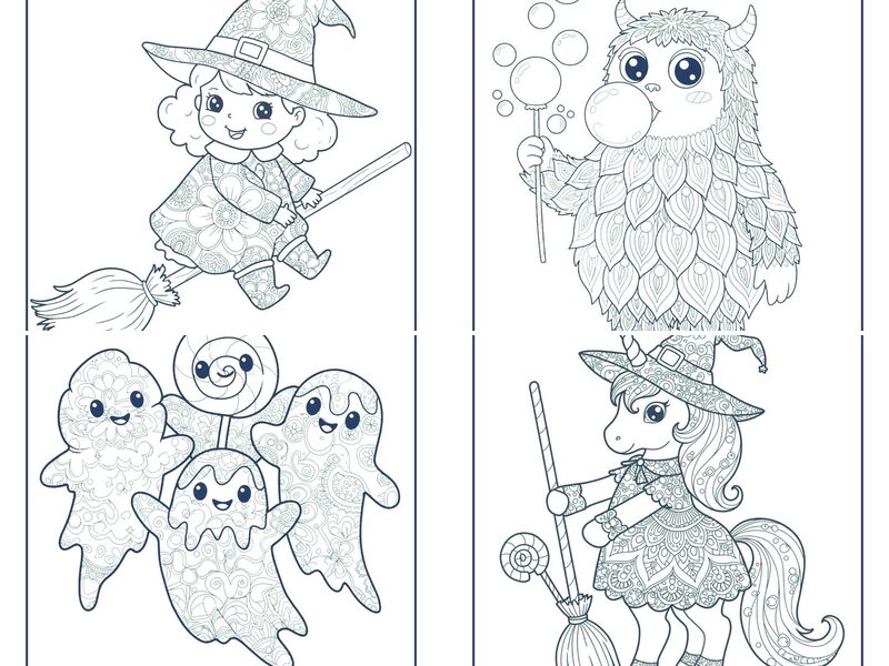 Funny, Whimsical, Self-Care & Fantasy Mandala Halloween Coloring Pages for adults