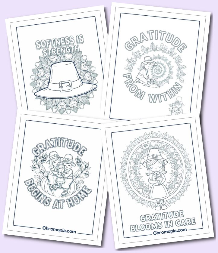 Gratitude Quotes & Mandala Pilgrim Coloring Pages for all ages
