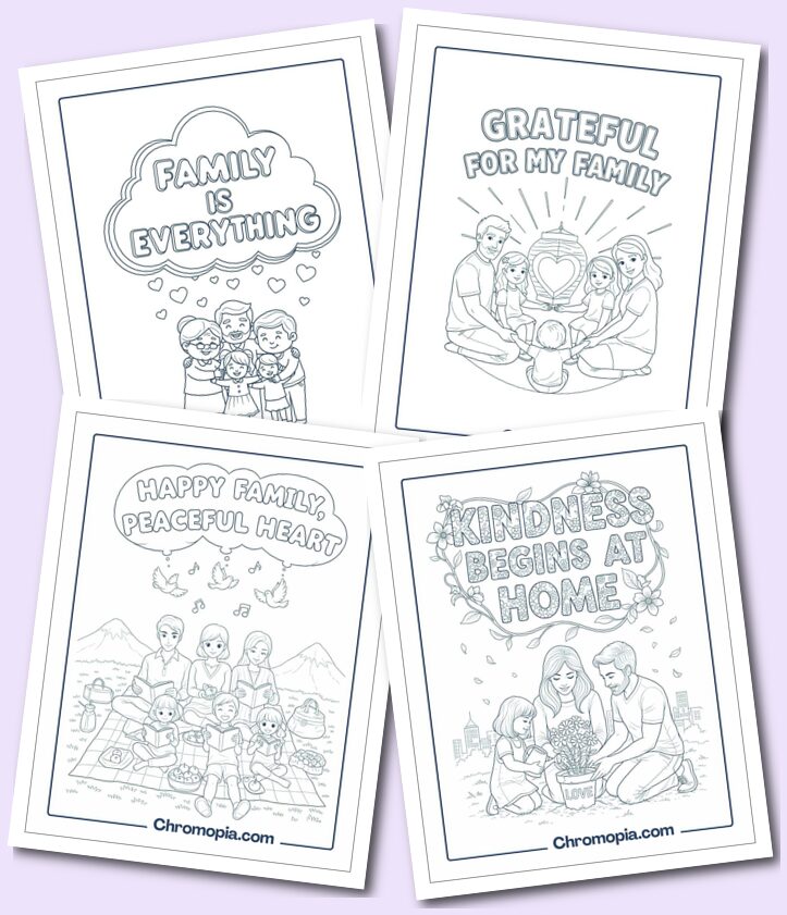 Gratitude & Thankful Family Quote Coloring Pages