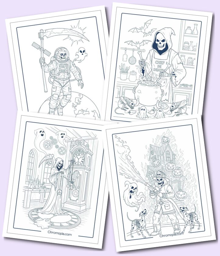 Grim Reaper Professions, Mandala art, Mindfulness coloring pages