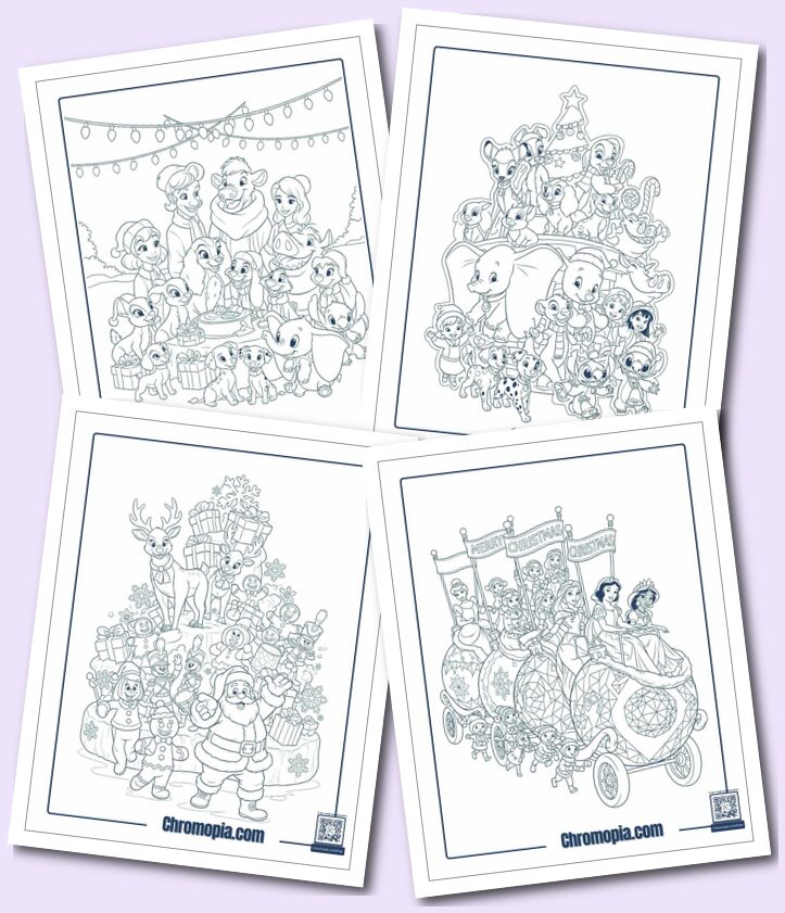 Group Scenes Disney Christmas Coloring Pages