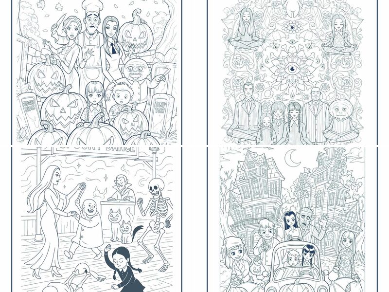 Halloween Addams Family Coloring Pages for Adults