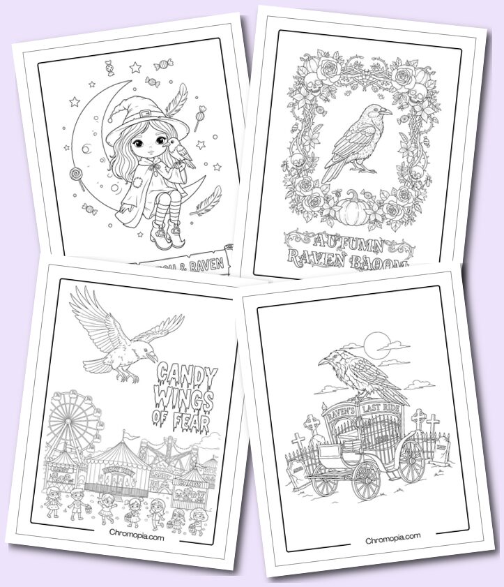 Halloween Raven Coloring Pages for Adults