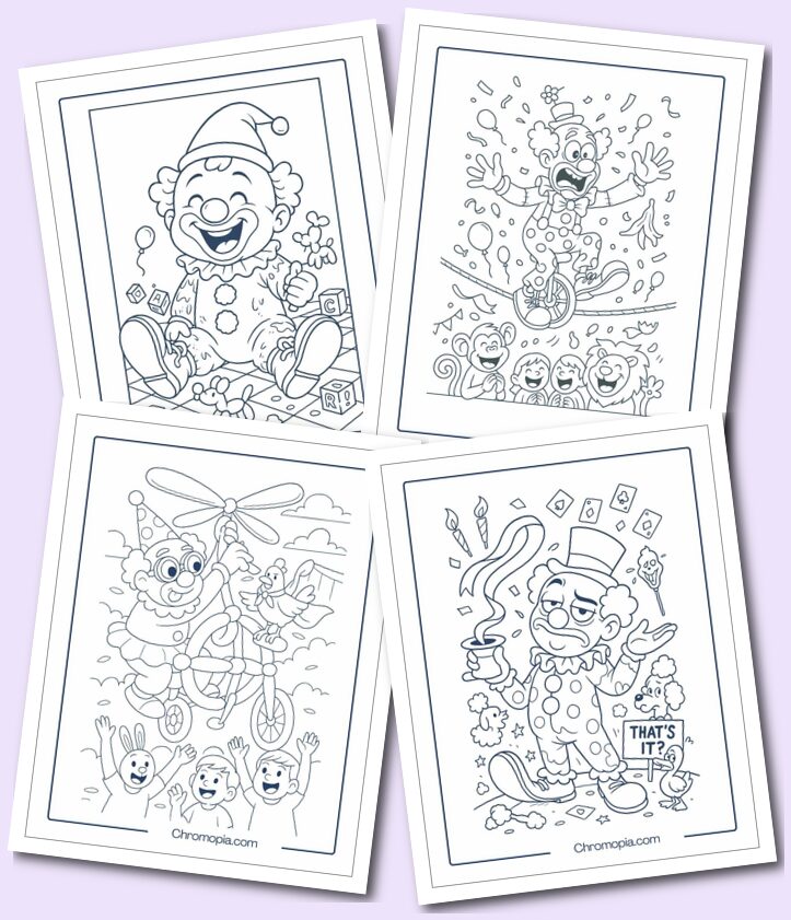Happy, Funny, Cute Circus Clown Coloring Pages