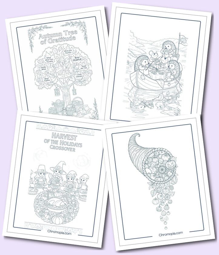Harvest & Thanksgiving Fairy Tales, Animal Tribes, and Magical Holiday Crossovers coloring pages
