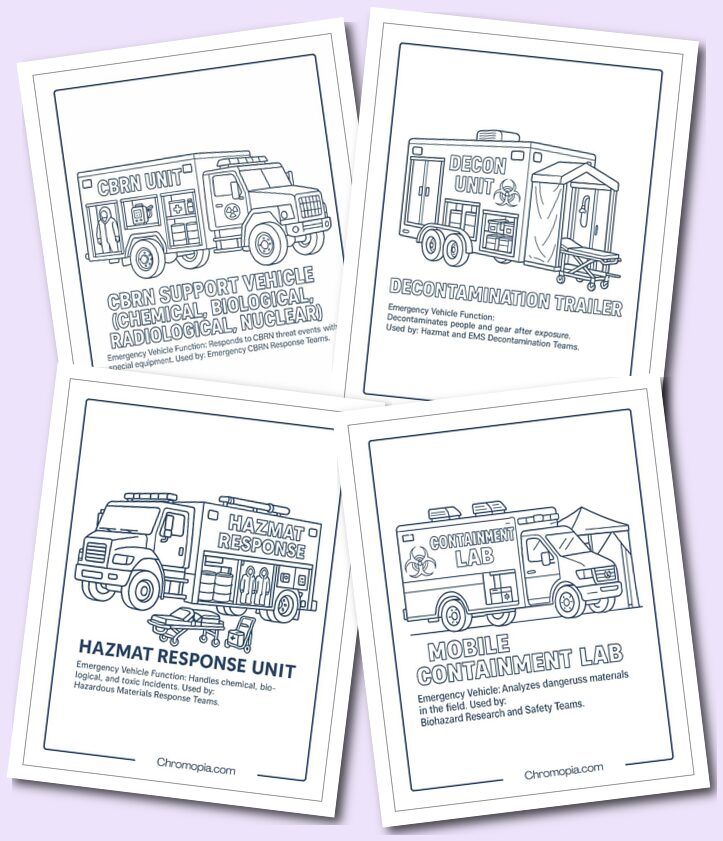 Hazardous Materials & Decontamination – Emergency Vehicle Coloring Pages