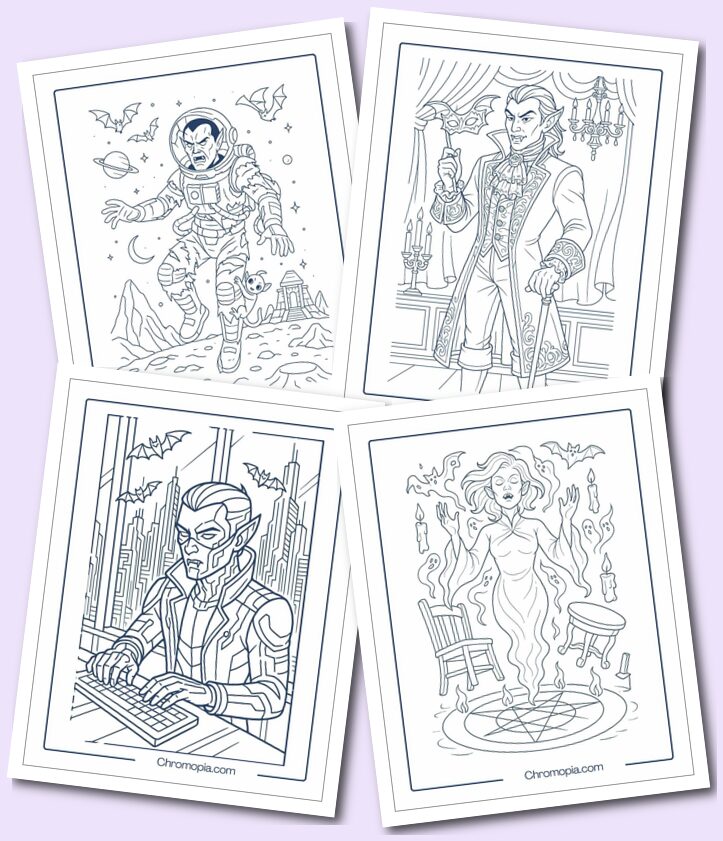 Historical, Futuristic Tech, Fancy, Supernatural, Animal Hybrid Vampire Coloring Pages